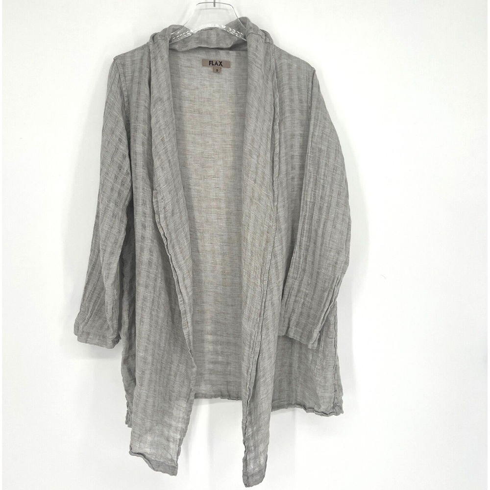 Flax‎ Cardigan Womens S Gray Linen Lagenlook Lightweight Classic Open Front